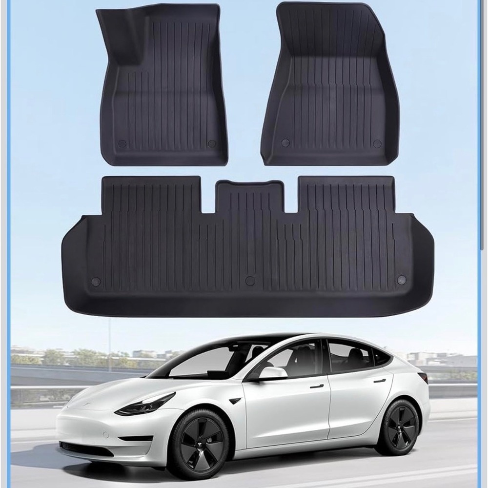 WEKAR Floor Mats Set For 2018-2023 Tesla Model 3 Black TPE All Weather Liners